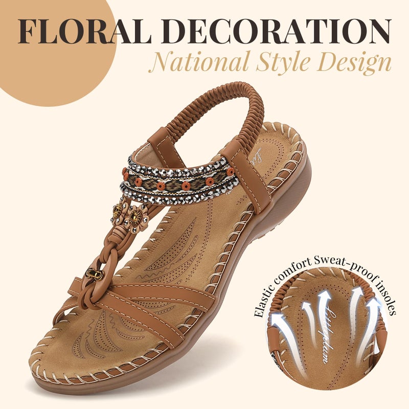 Littleplum Sandals for Women Arch Support Handmade Sandals Women's Summer Beach Sandals Comfort Walking Shoes Bohemian Flip Flops Womens Sandals Brown Size 9.5 - Image 3
