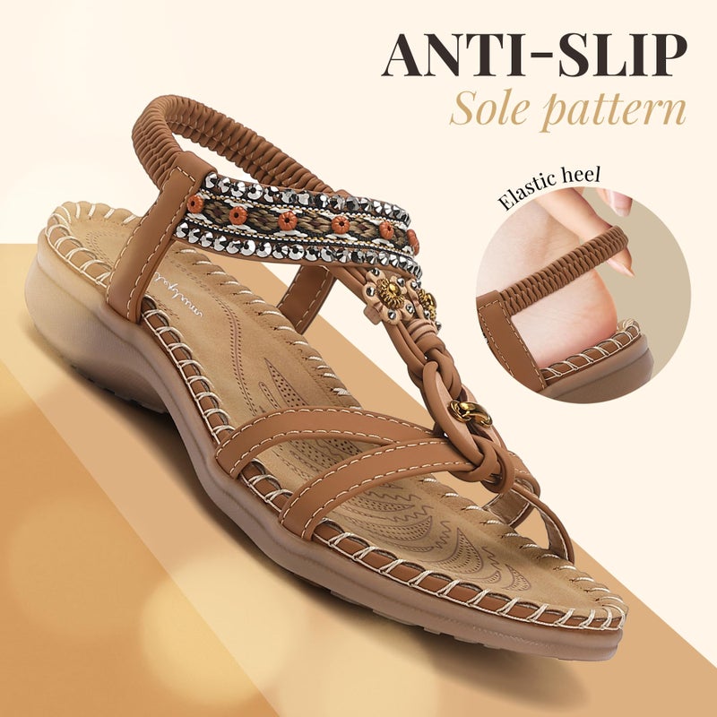 Littleplum Sandals for Women Arch Support Handmade Sandals Women's Summer Beach Sandals Comfort Walking Shoes Bohemian Flip Flops Womens Sandals Brown Size 9.5 - Image 2