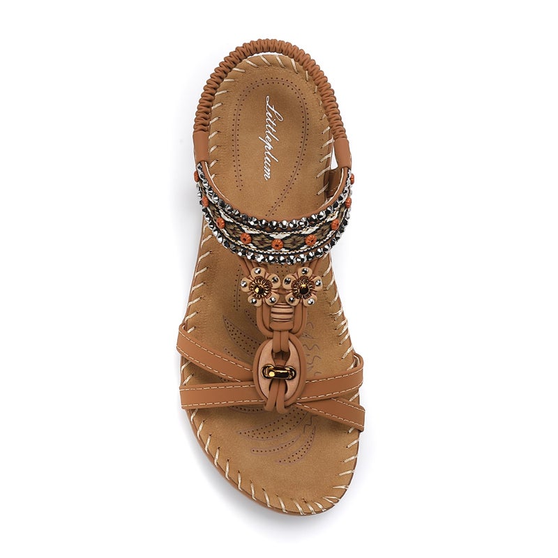 Littleplum Sandals for Women Arch Support Handmade Sandals Women's Summer Beach Sandals Comfort Walking Shoes Bohemian Flip Flops Womens Sandals Brown Size 9.5 - Image 1