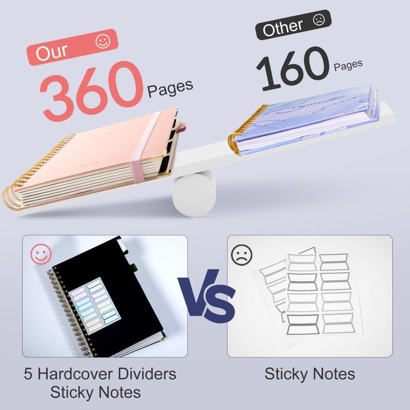 Yoment Thick 360 Pages Spiral Notebook Journal for Women with Pen, B5 Leather 5 Subject Hardcover College Ruled Note Book, Journaling Notebooks for Writing Work School, Pink - Image 3