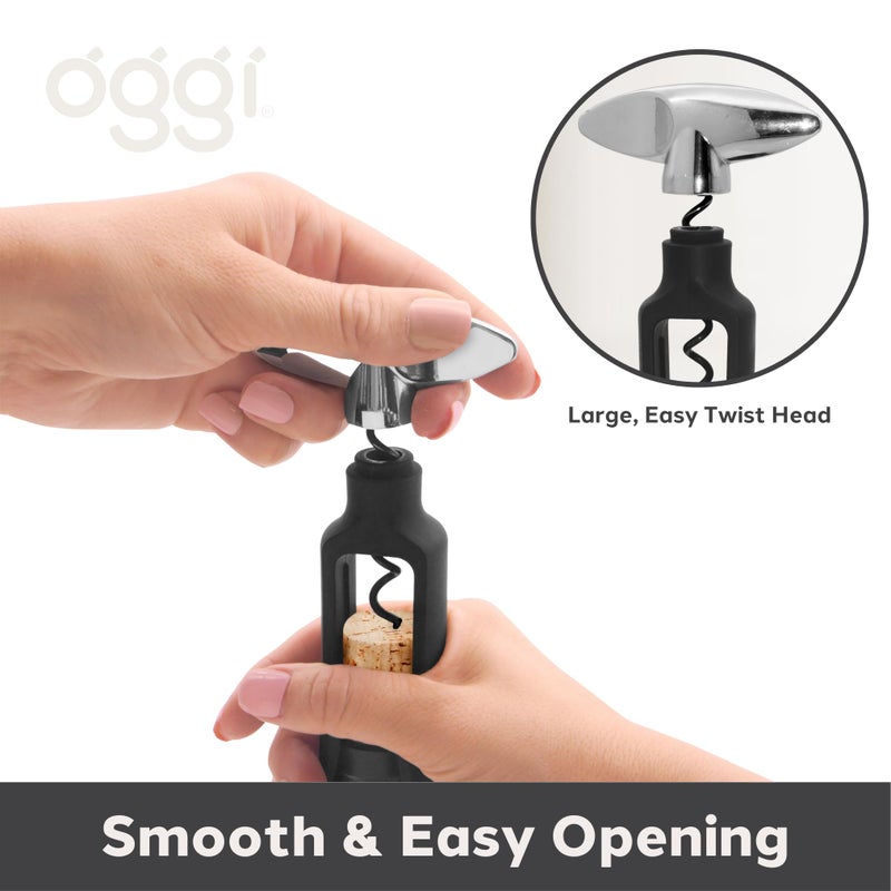 OGGI Wine Bottle Opener, Self Pulling Corkscrew - Self-Centering Non-Stick Wine Opener Cork Screwer, Effortless Wine Corker - Black 8.5" - Image 5
