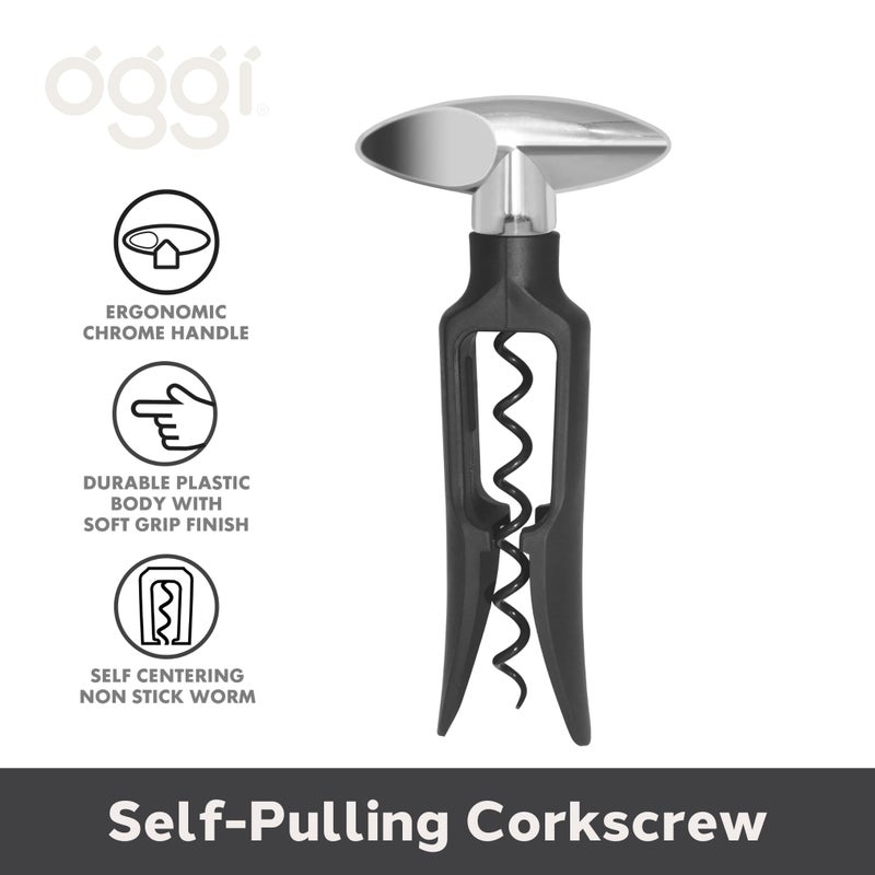 OGGI Wine Bottle Opener, Self Pulling Corkscrew - Self-Centering Non-Stick Wine Opener Cork Screwer, Effortless Wine Corker - Black 8.5" - Image 2