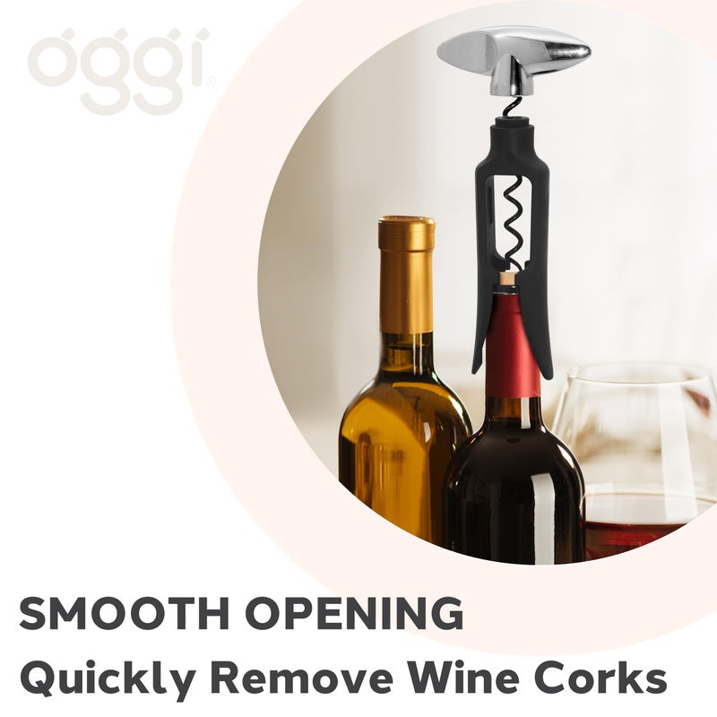 OGGI Wine Bottle Opener, Self Pulling Corkscrew - Self-Centering Non-Stick Wine Opener Cork Screwer, Effortless Wine Corker - Black 8.5" - Image 4