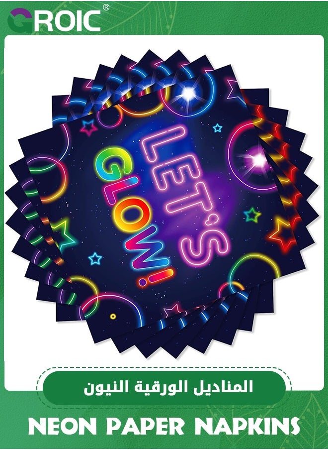 GROIC Glow Neon Party Supplies,60 Pcs Glow Party Napkins Neon Glow in the Dark Dessert Lunch Dinner Tableware,Let's Glow Theme Wedding Birthday Baby Shower Party Supplies,Disposable Paper Napkin Set  - Image 5