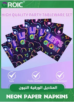 GROIC Glow Neon Party Supplies,60 Pcs Glow Party Napkins Neon Glow in the Dark Dessert Lunch Dinner Tableware,Let's Glow Theme Wedding Birthday Baby Shower Party Supplies,Disposable Paper Napkin Set  - Image 3