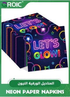 GROIC Glow Neon Party Supplies,60 Pcs Glow Party Napkins Neon Glow in the Dark Dessert Lunch Dinner Tableware,Let's Glow Theme Wedding Birthday Baby Shower Party Supplies,Disposable Paper Napkin Set  - Image 1