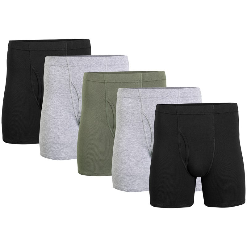 Gildan Men's Underwear Covered Waistband Boxer Briefs, Multipack, Black/Sport Grey Heather/Military Green (5-Pack), Large - Image 1