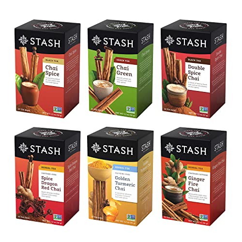 Stash Tea Chai Tea Variety Pack Sampler Assortment Caffeinated NonGMO Project Verified Premium Tea with No Artificial Ingredients 1820 Count Pack of 6 - Image 1