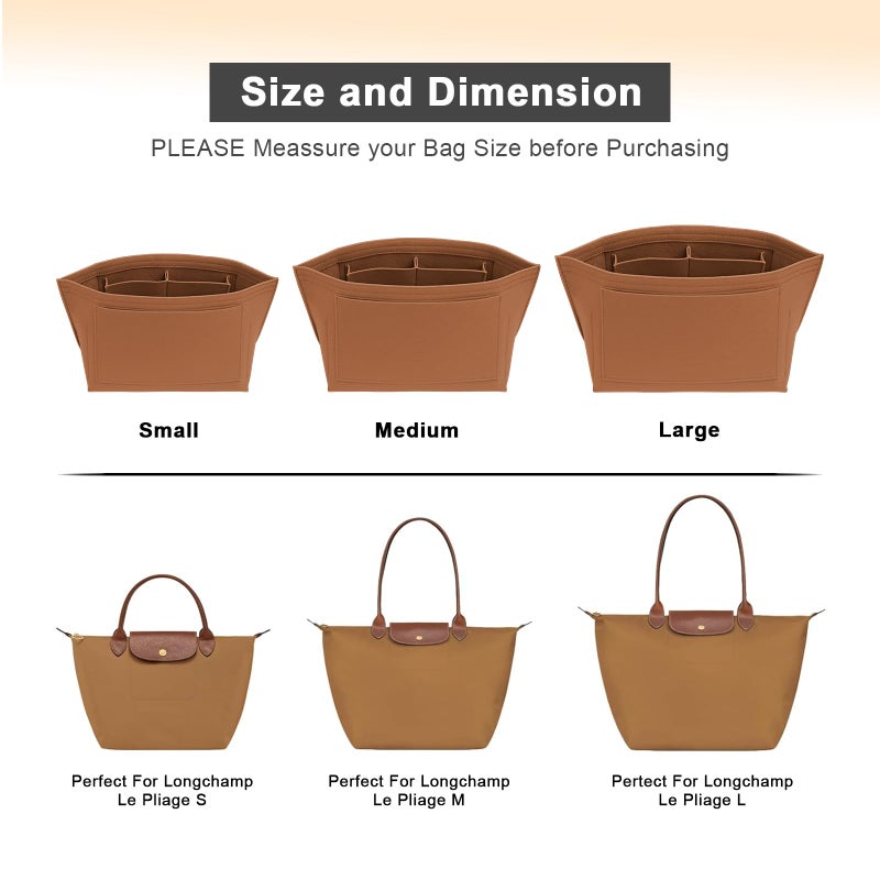 LOUKAYCCI Purse Organizer Insert for Longchamp Le Pliage M Handbag Insert Felt Long Champ Tote Bag Organizer Insert with Cup (EarthColor, Medium) - Image 4