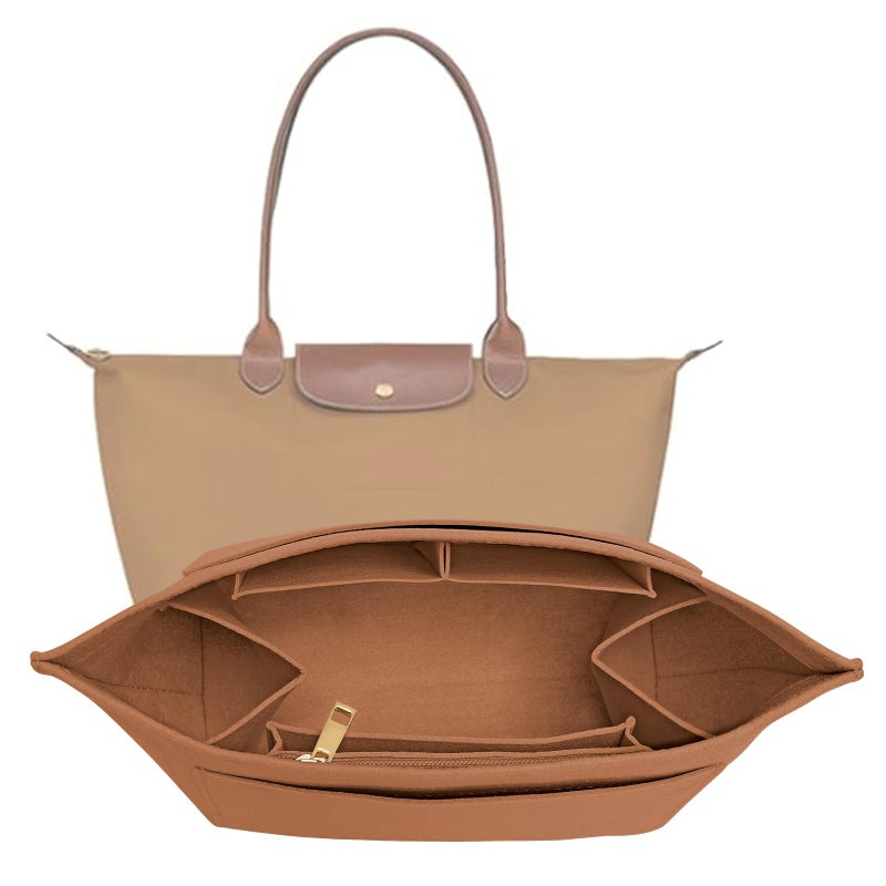 LOUKAYCCI Purse Organizer Insert for Longchamp Le Pliage M Handbag Insert Felt Long Champ Tote Bag Organizer Insert with Cup (EarthColor, Medium) - Image 1
