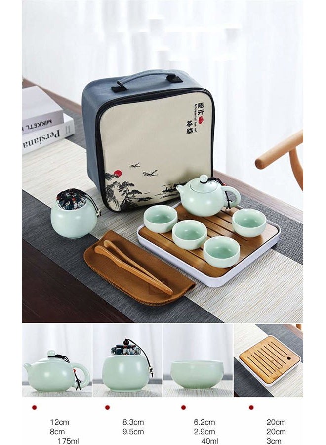 Hoobar Ceramic Kungfu Tea Set Travel Tea Set with Portable Teapot/Teacups/Tea Canister/Tea Tray and Travel Bag,Suitable for Travel/Home/Outdoor and Office (Peak Green) - Image 2