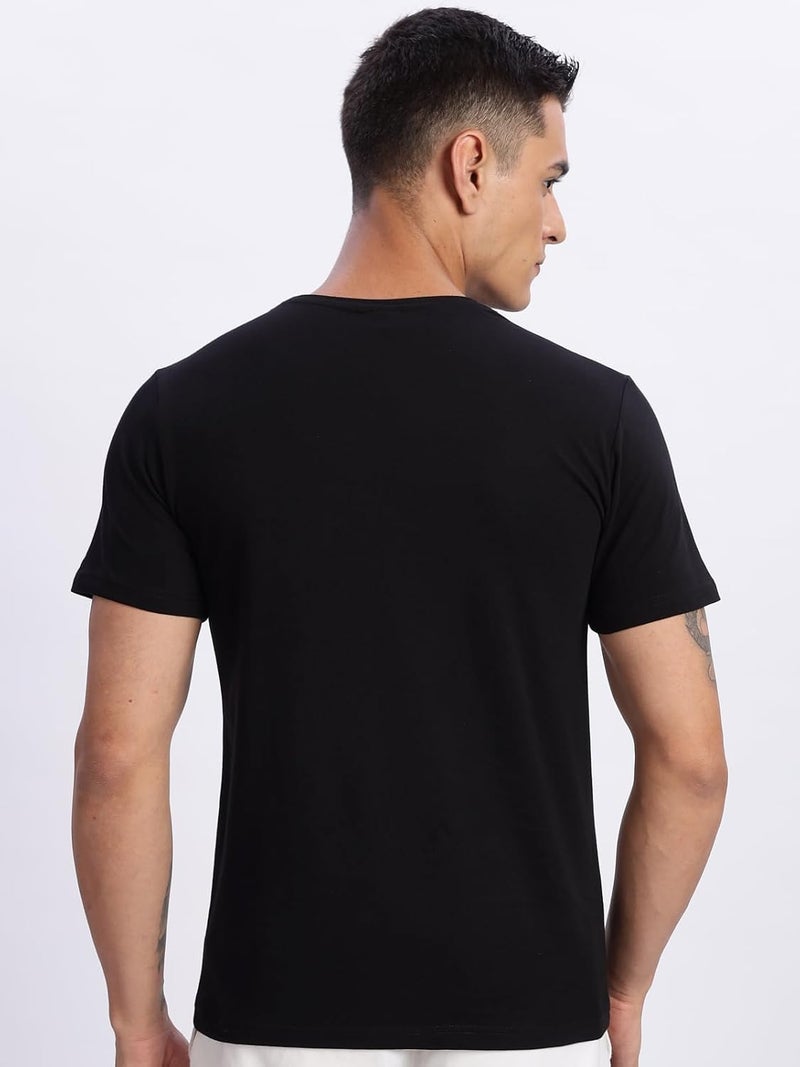 ADRO Men's Printed T-Shirt - Premium Lycra Cotton Regular Fit Black Tee - Image 2