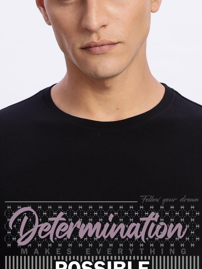 ADRO Men's Printed T-Shirt - Premium Lycra Cotton Regular Fit Black Tee - Image 3