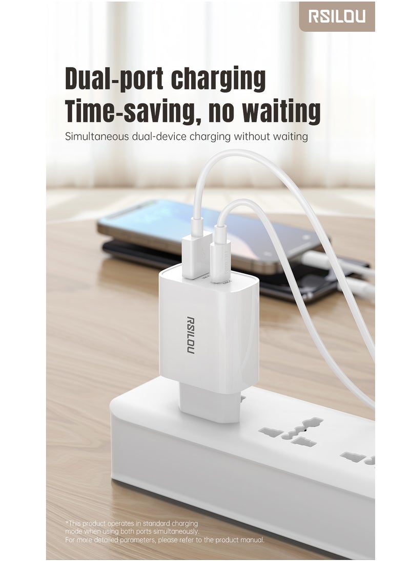 rsilou - R4242 Dual Port 20W Fast Charger, each port 20W, USB-A and USB-C, Power Two Devices at Once, Supports apple and all smartphones, tablets, Bluetooth headphones, and more, MultiProtect Protection - Image 1