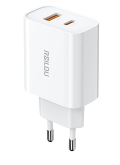 R4242 Dual Port 20W Fast Charger, each port 20W, USB-A and USB-C, Power Two Devices at Once, Supports apple and all smartphones, tablets, Bluetooth headphones, and more, MultiProtect Protection