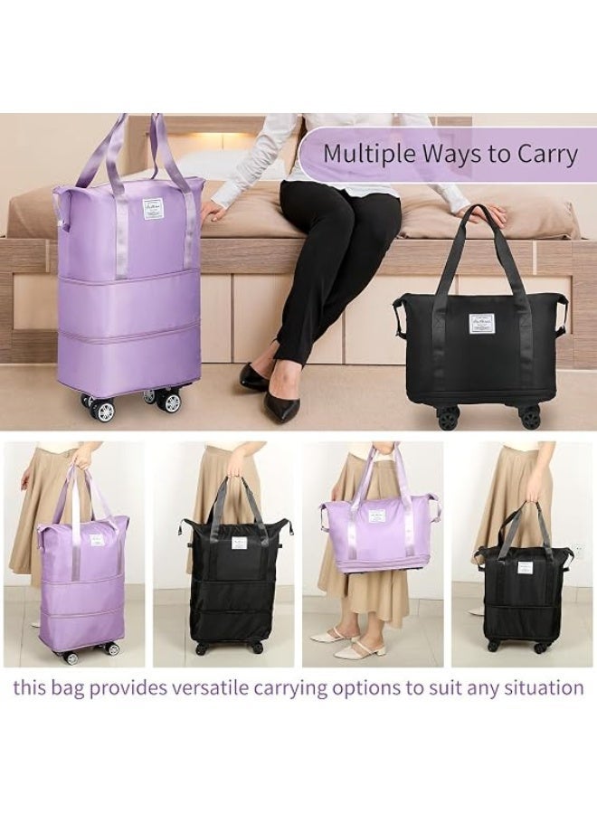 Expandable Travel Duffel Bag with Detachable Spinner Wheels, Lightweight Luggage Suitcase for Men and Women, Black - Image 1