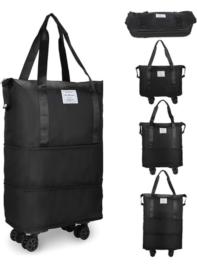 Expandable Travel Duffel Bag with Detachable Spinner Wheels, Lightweight Luggage Suitcase for Men and Women, Black - Image 2