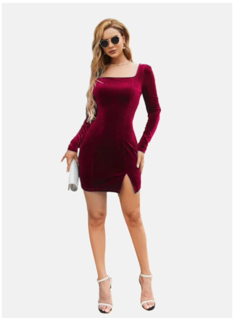 يونيكي Red Square Neck Sheath Dress