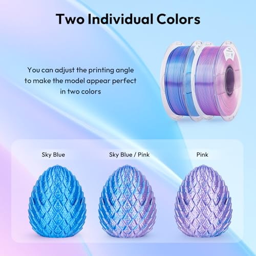 AMOLEN Silk PLA 3D Printer Filament, Dual Color Sky Blue Pink PLA 1.75mm, Shiny Color Change Filament 3D Printing PLA Filament for Most FDM 3D Printer, 1kg Spool(2.2lbs) - Image 2