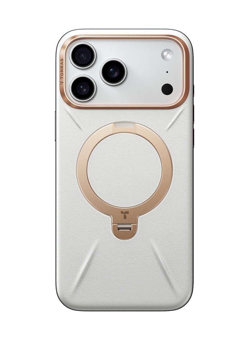 غطاء Ostand Spin VegSkin لسلسلة iPhone 17 Pro Max (6.9 بوصة) 2025 - حامل مغناطيسي، لمسة جلدية فاخرة، حامل معدني رفيع قابل للدوران 360°، متوافق مع MagSafe، مضاد للبقع، غطاء نحيف وخفيف الوزن - - Image 2