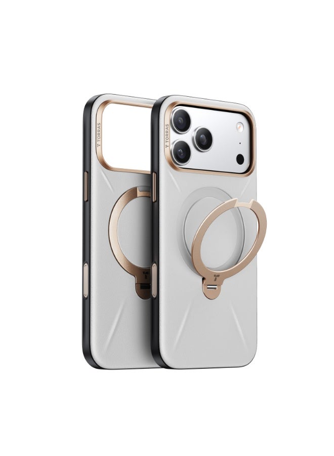 غطاء Ostand Spin VegSkin لسلسلة iPhone 17 Pro Max (6.9 بوصة) 2025 - حامل مغناطيسي، لمسة جلدية فاخرة، حامل معدني رفيع قابل للدوران 360°، متوافق مع MagSafe، مضاد للبقع، غطاء نحيف وخفيف الوزن - - Image 1