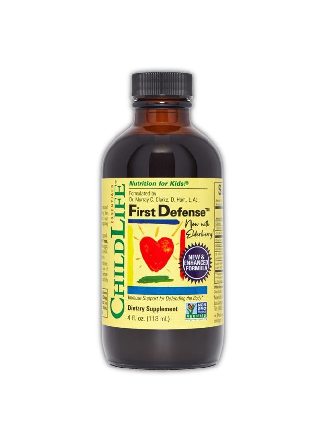 CHILDLIFE ESSENTIALS First Defense - Kids Immune Support, Immune Support for Kids, Toddlers 1-3, Babies 6 Months+, Vitamin Syrup with Elderberry, Zinc, Non GMO, Gluten Free - 4 Fl Oz (Pack of 1) - Image 1