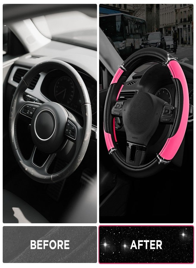 Road Comforts Leather Steering Wheel Cover - Made with PVC Leather - Anti-Slip, Universal Fit 14 1/2 inches to 15 inches - Hot Pink - Image 3