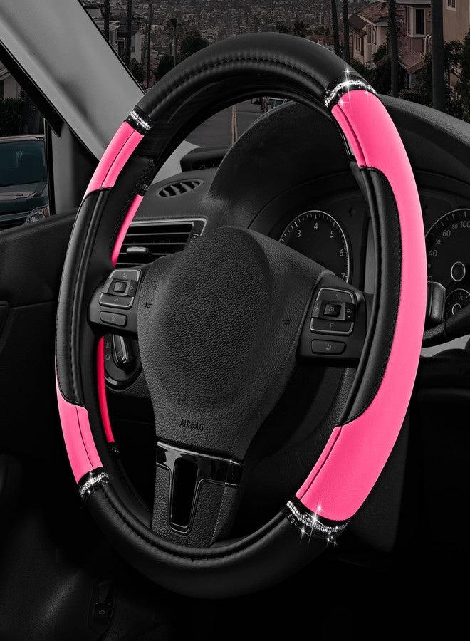 Road Comforts Leather Steering Wheel Cover - Made with PVC Leather - Anti-Slip, Universal Fit 14 1/2 inches to 15 inches - Hot Pink - Image 1