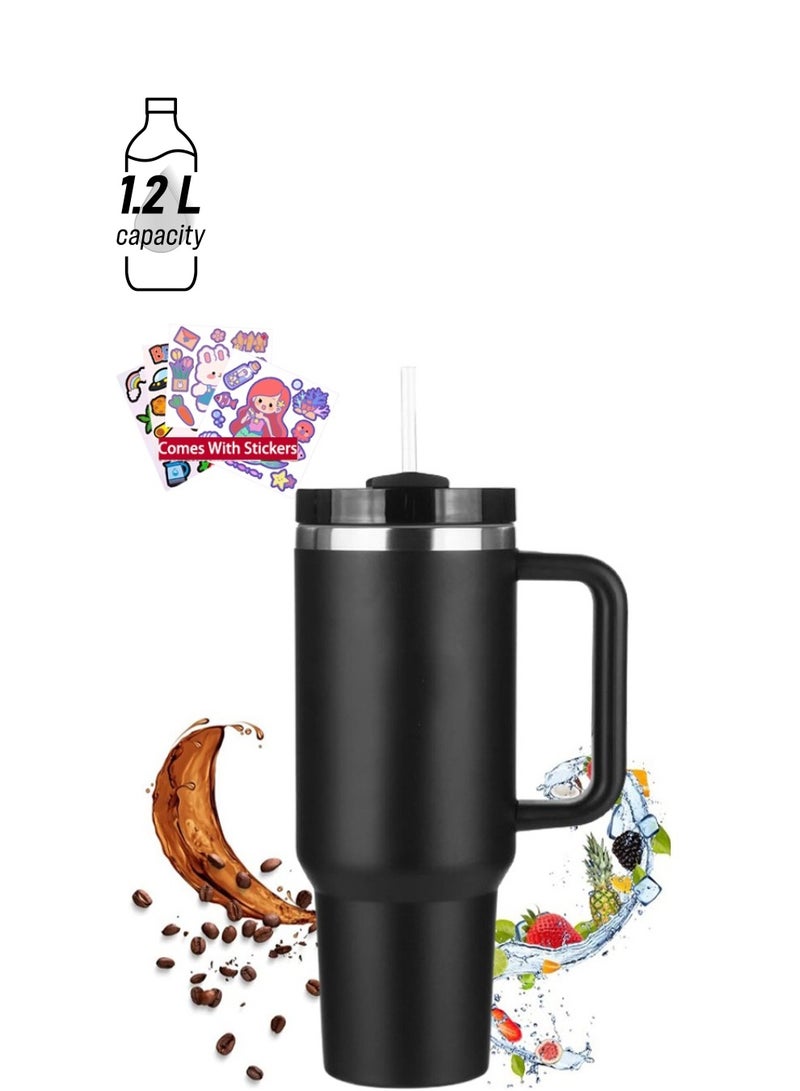 TAPIT 1200ML Tumbler with Lid and Straw Stainless Steel Insulated Tumblers with Handles and Cleaning Brush Water Bottle Travel Coffee Mug Tumbler Cups for Cold and Hot Beverages - Image 1