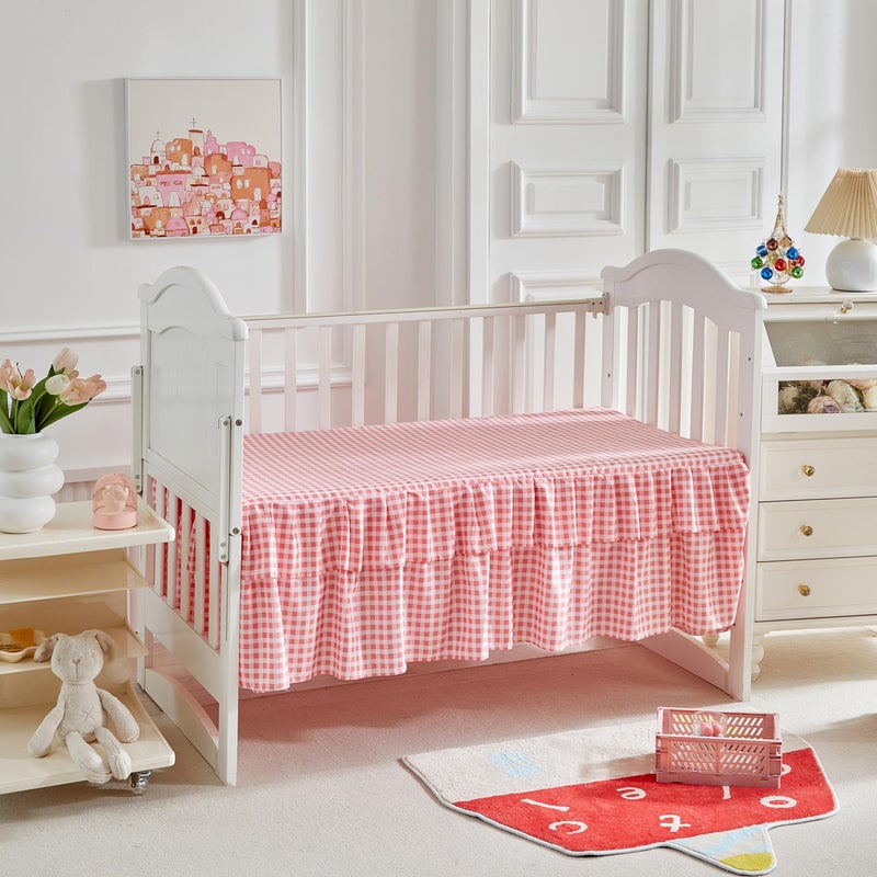 Uozzi Bedding 3 Pieces Flowers Crib Bedding Set Baby Ruffled Quilted Comforter with Fitted Sheet and Bed Skirt - Cute Ruffled Shabby Chic Baby Bedding Soft Blanket Floral Design - Image 4