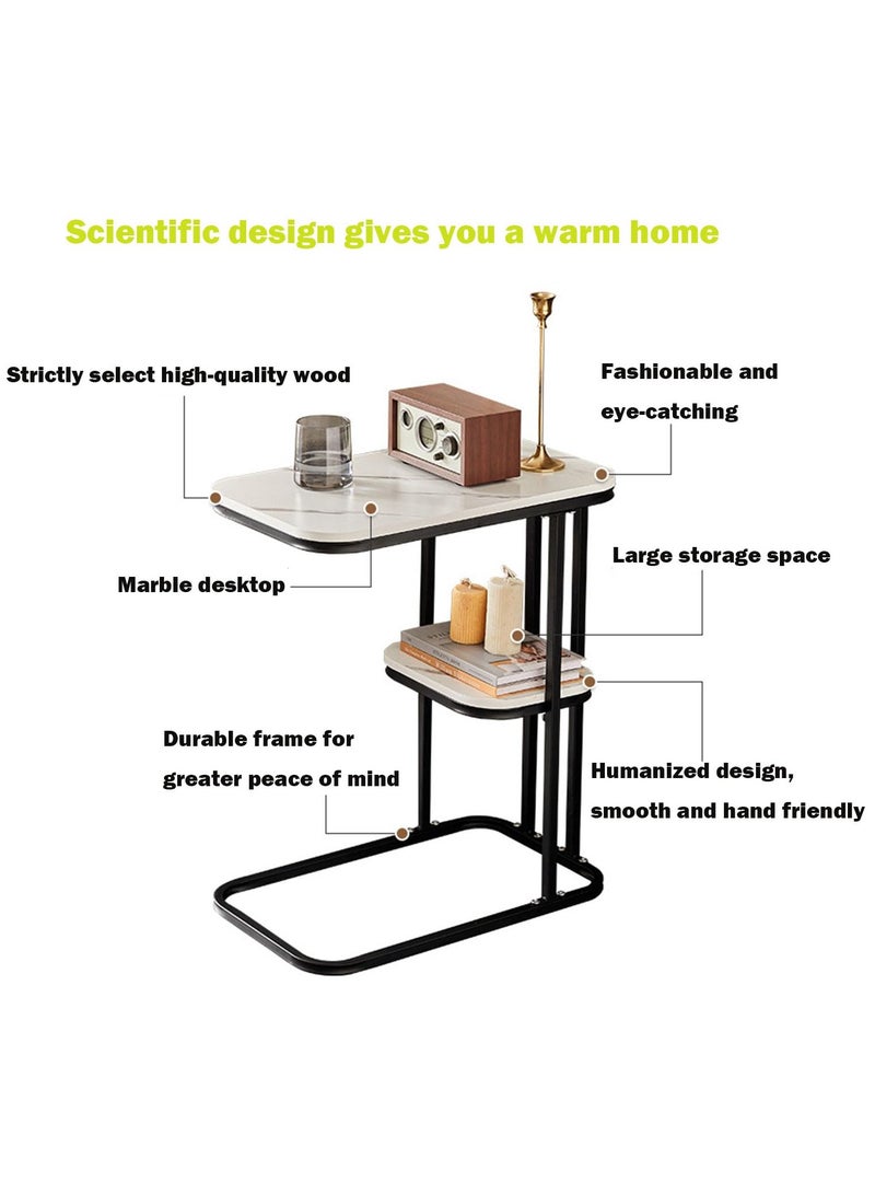 طاولة جانبية مربعة فاخرة مع زاوية متحركة - طاولة غرفة نوم و معيشة متعددة الاستخدامات بخزانة ثنائية الطبقات | طاولة قهوة معدنية بيضاء ماتية للكنبة والشرفة - مثالية للمكاتب وصالات الاستقبال - Image 2