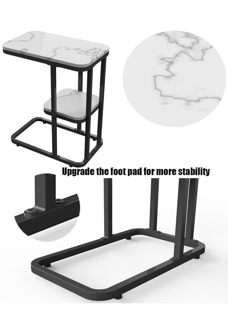 طاولة جانبية مربعة فاخرة مع زاوية متحركة - طاولة غرفة نوم و معيشة متعددة الاستخدامات بخزانة ثنائية الطبقات | طاولة قهوة معدنية بيضاء ماتية للكنبة والشرفة - مثالية للمكاتب وصالات الاستقبال - Image 4