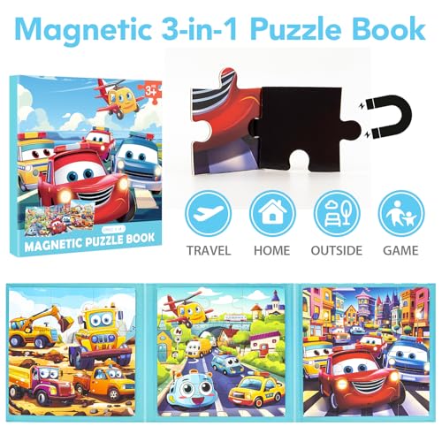 Jeacirio Magnetic Car Puzzles for Toddlers 35 91216 Pieces Ages 46 Educational Learning Toys for Boys Girls - Image 5
