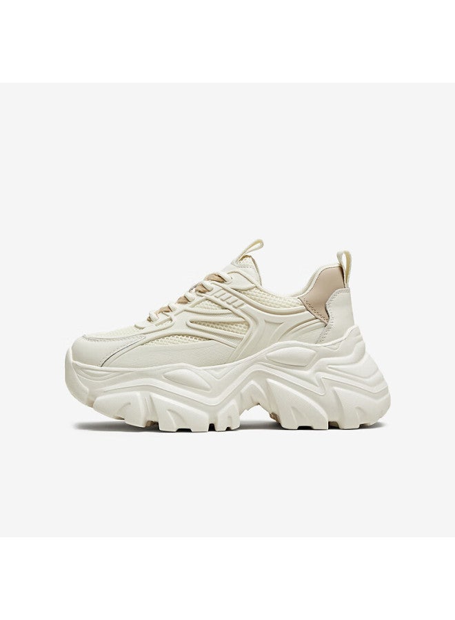 Tata Mesh Breathable Thick Sole Dad Sneakers Women Fleece Lined Sports Shoes White Am5 36 - Image 1