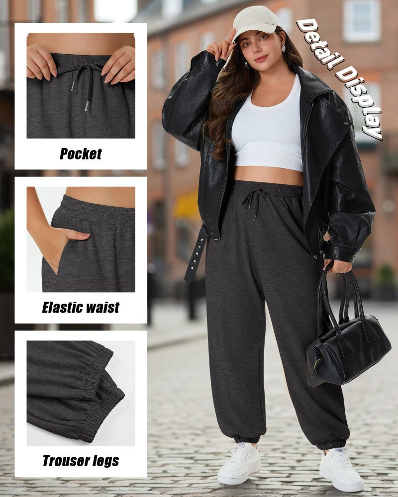 Evervibe 3 Pack Women's Plus Size Joggers, Drawstring Loose Fit Sweatpants Comfy Casual Lounge Pants with Pockets(Black, Dark Gray, Navy Blue,5X-Large) - Image 5