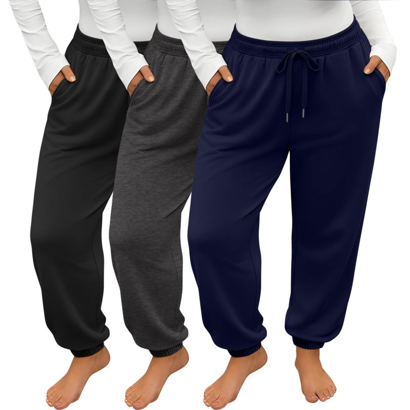 Evervibe 3 Pack Women's Plus Size Joggers, Drawstring Loose Fit Sweatpants Comfy Casual Lounge Pants with Pockets(Black, Dark Gray, Navy Blue,5X-Large) - Image 1