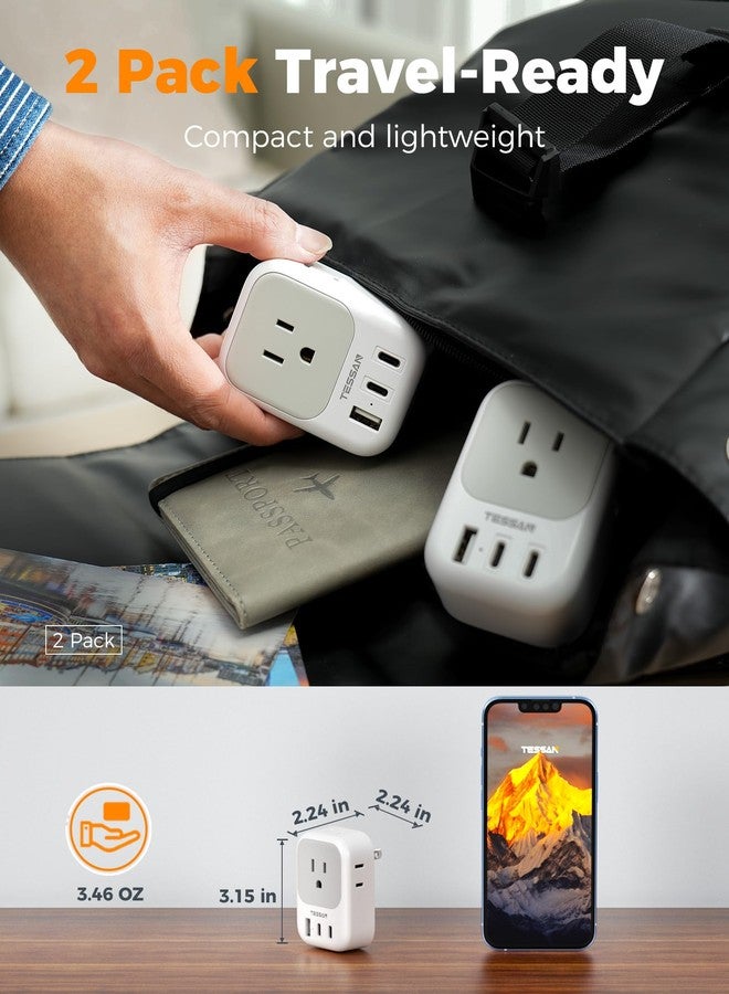 TESSAN US to Japan Plug Adapter 2 Pack, TESSAN 2 Prong to 3 Prong Outlet Adapter with 4 Outlets 3 USB (2 USB-C), Outlet Adaptor US to Japan China Mexico Philippines Canada Peru Thailand Vietnam - Image 5