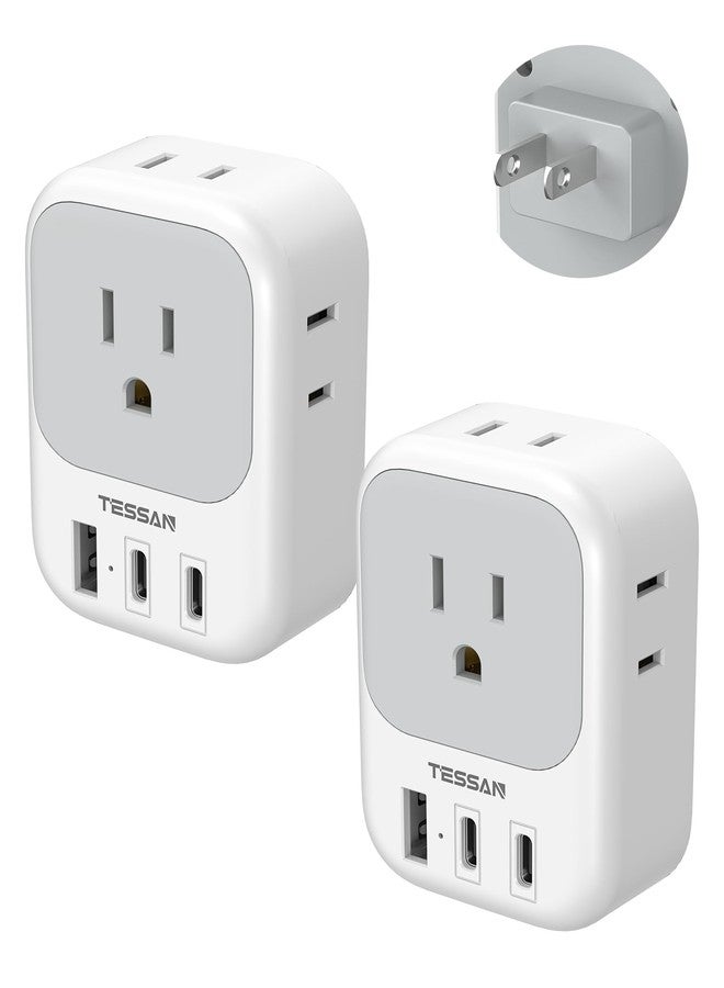 TESSAN US to Japan Plug Adapter 2 Pack, TESSAN 2 Prong to 3 Prong Outlet Adapter with 4 Outlets 3 USB (2 USB-C), Outlet Adaptor US to Japan China Mexico Philippines Canada Peru Thailand Vietnam - Image 1
