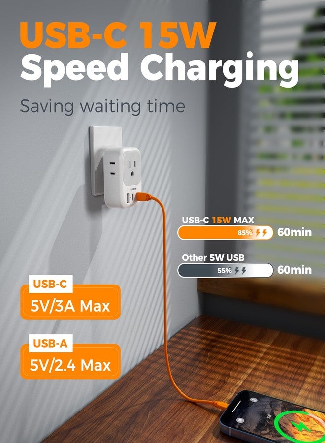 TESSAN US to Japan Plug Adapter 2 Pack, TESSAN 2 Prong to 3 Prong Outlet Adapter with 4 Outlets 3 USB (2 USB-C), Outlet Adaptor US to Japan China Mexico Philippines Canada Peru Thailand Vietnam - Image 4