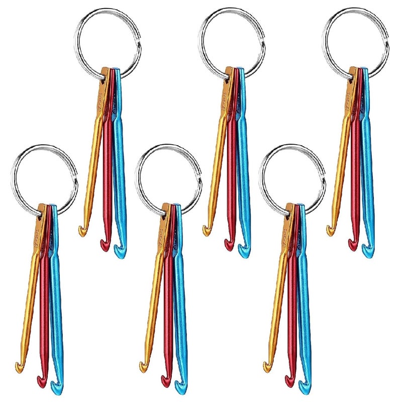 Zuoyou 6 Sets Mini Crochet Hook Keychain with 40pcs Plastic Colored Stitch Markers, Aluminum Crochet Knitting Needles 3 Sizes/Set (3mm/4mm/5mm) - Image 2