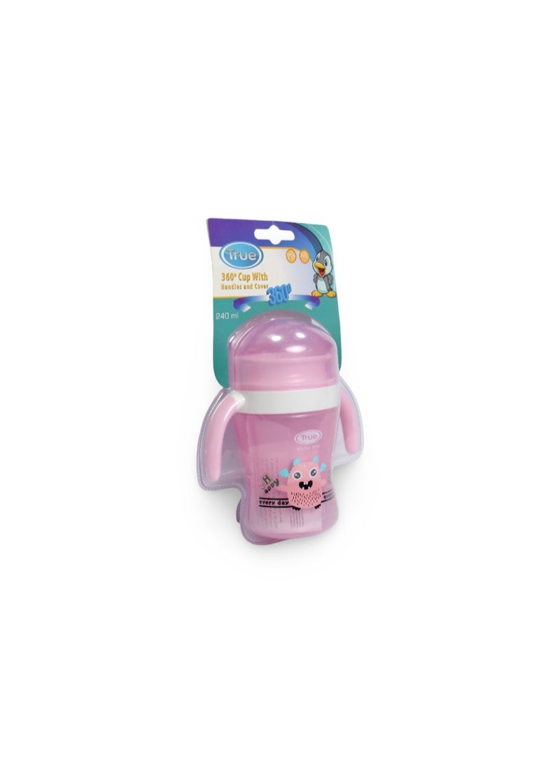 ترو كوب تدريب ترو 360 درجة بمقابض وغطاء، سعة 240 مل - وردي - Image 1