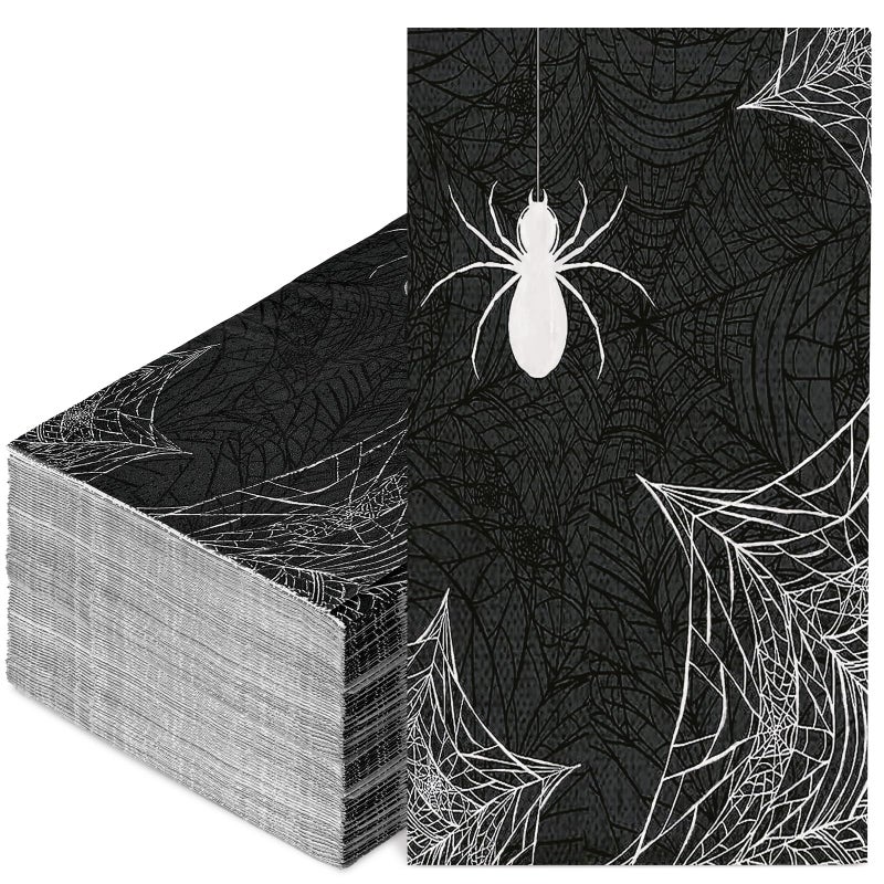 AnyDesign 80Pcs Halloween Guest Napkins Black White Spider Web Disposable Napkins 3 Ply Dinner Hand Towel Paper Napkins for Bathroom Halloween Party Table Decor Supplies - Image 1