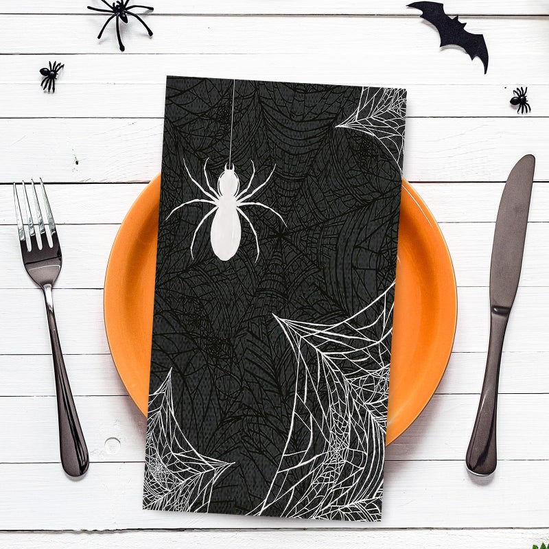 AnyDesign 80Pcs Halloween Guest Napkins Black White Spider Web Disposable Napkins 3 Ply Dinner Hand Towel Paper Napkins for Bathroom Halloween Party Table Decor Supplies - Image 3
