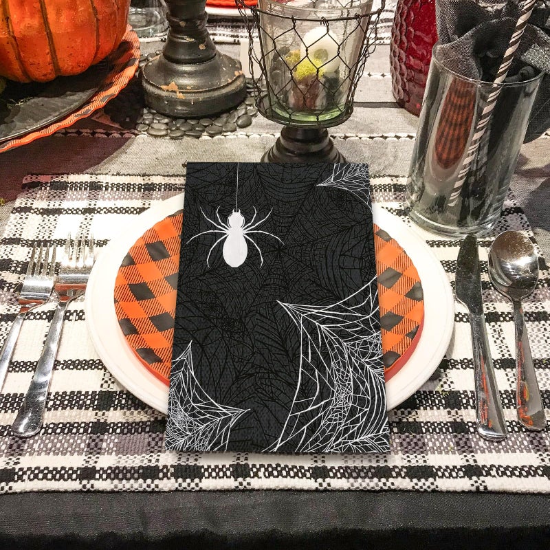 AnyDesign 80Pcs Halloween Guest Napkins Black White Spider Web Disposable Napkins 3 Ply Dinner Hand Towel Paper Napkins for Bathroom Halloween Party Table Decor Supplies - Image 5