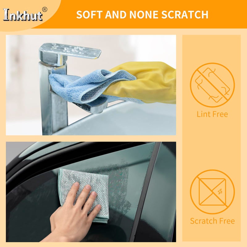 Inkhut 2 in 1 Microfiber Cleaning Cloth Kitchen Towels, Non Scratch Wire Dishcloth Cleaning Rags for Washing Dishes, Multipurpose Microfiber Towels for Cars, Kitchen, Wall and Window Cleaner - Image 2