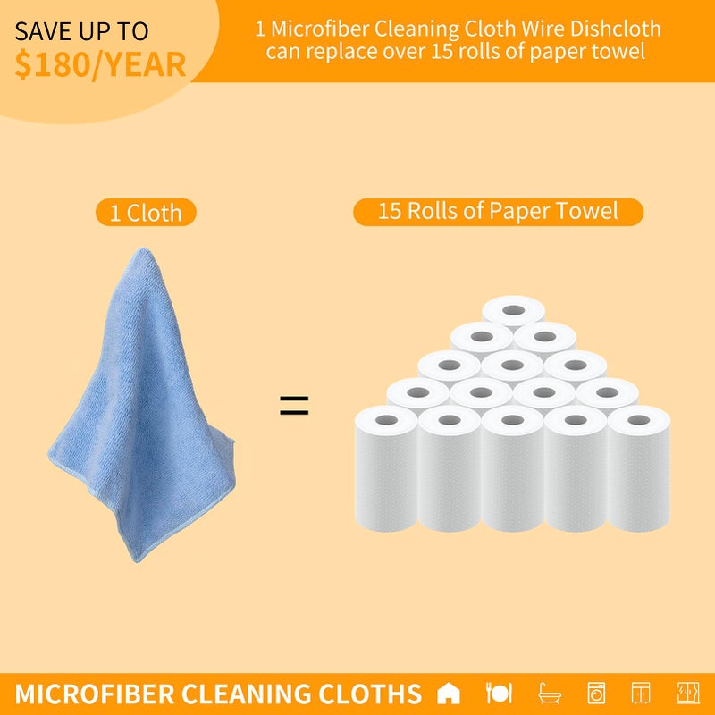 Inkhut 2 in 1 Microfiber Cleaning Cloth Kitchen Towels, Non Scratch Wire Dishcloth Cleaning Rags for Washing Dishes, Multipurpose Microfiber Towels for Cars, Kitchen, Wall and Window Cleaner - Image 5
