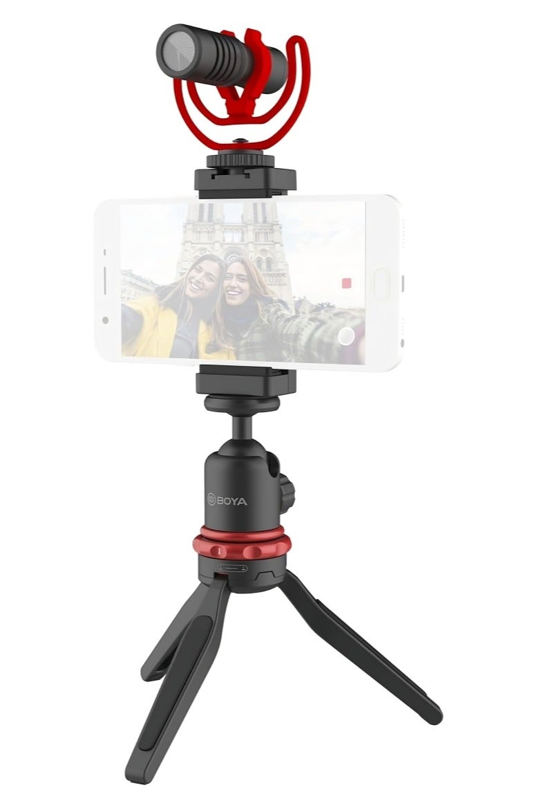 BOYA Plastic Tripod Stand Ultimate With Microphone And Plastic Holder For Smartphone Video kit - Black ( By-VG330 ) - Image 1