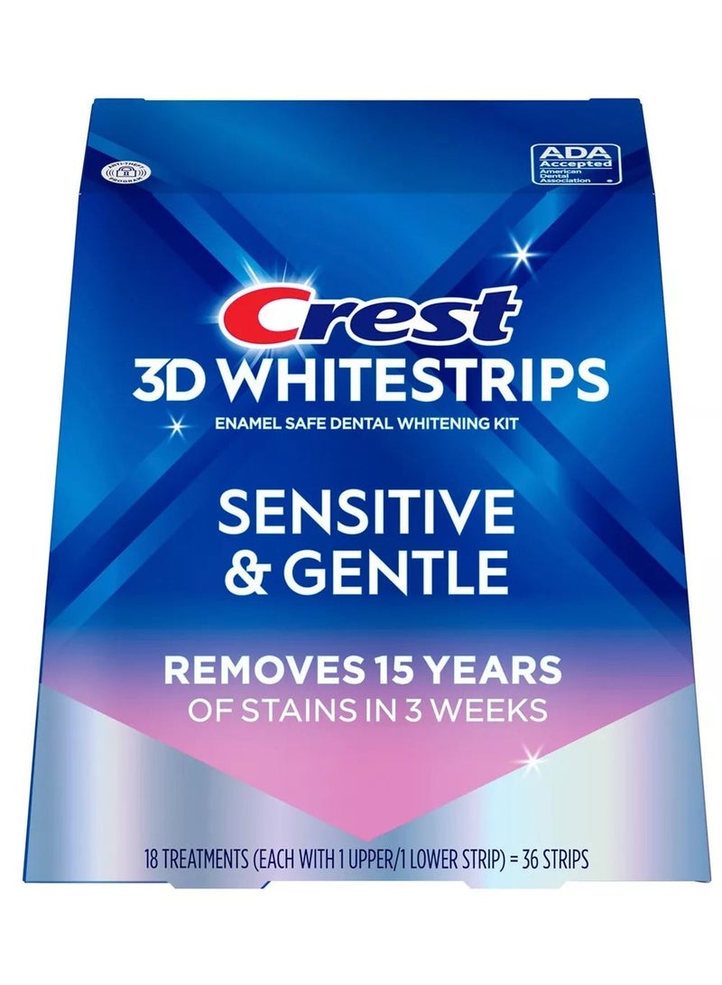 Crest 3D Whitestrips for Sensitive Teeth, Whitening Strip Kit, 36 Strips (18 Count Pack) - Image 1