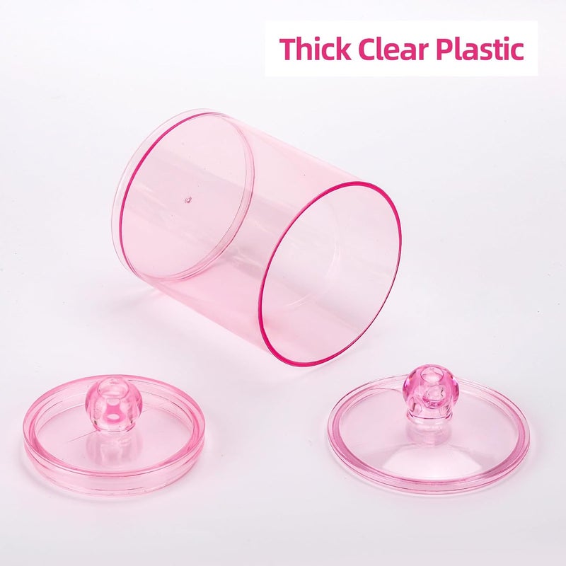 Tbestmax 6 Pack Qtip Holder - 12 oz, 10 oz Bathroom Organizer and Storage Containers, Plastic Apothecary Jars with Lids for Cotton Ball, Cotton Swab, Floss, Pink - Image 3