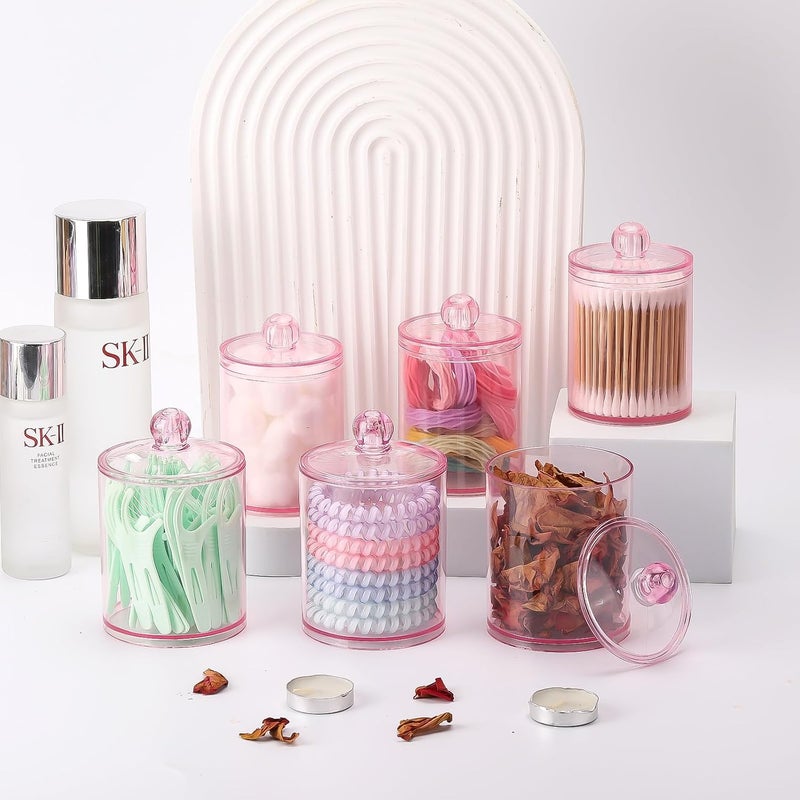 Tbestmax 6 Pack Qtip Holder - 12 oz, 10 oz Bathroom Organizer and Storage Containers, Plastic Apothecary Jars with Lids for Cotton Ball, Cotton Swab, Floss, Pink - Image 5